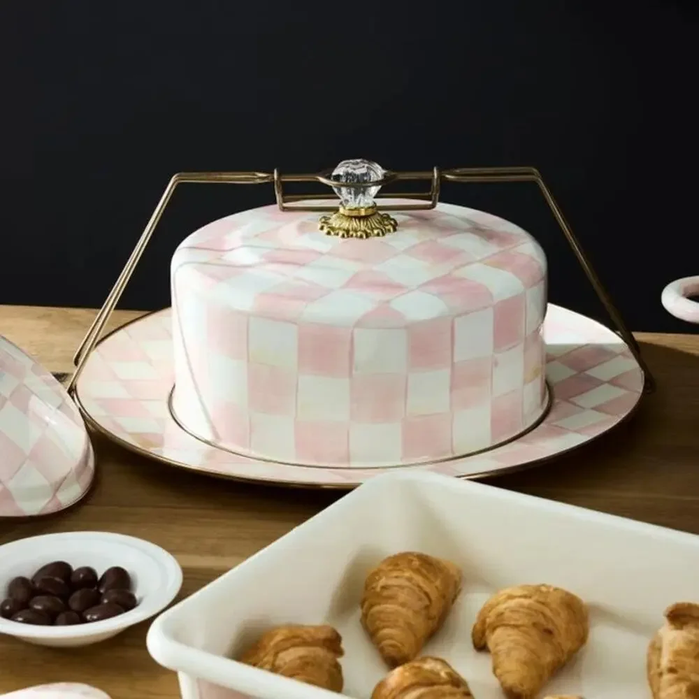 NEW MacKenzie-Childs Rosy Check Cake Carrier in Original Box